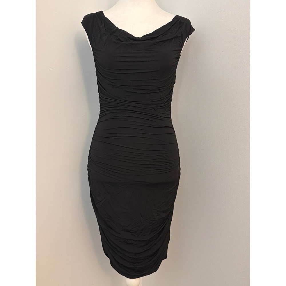 HM Women Black Ruched Bodycon Cowl Neck Sleeveless Midi Dress Size 8